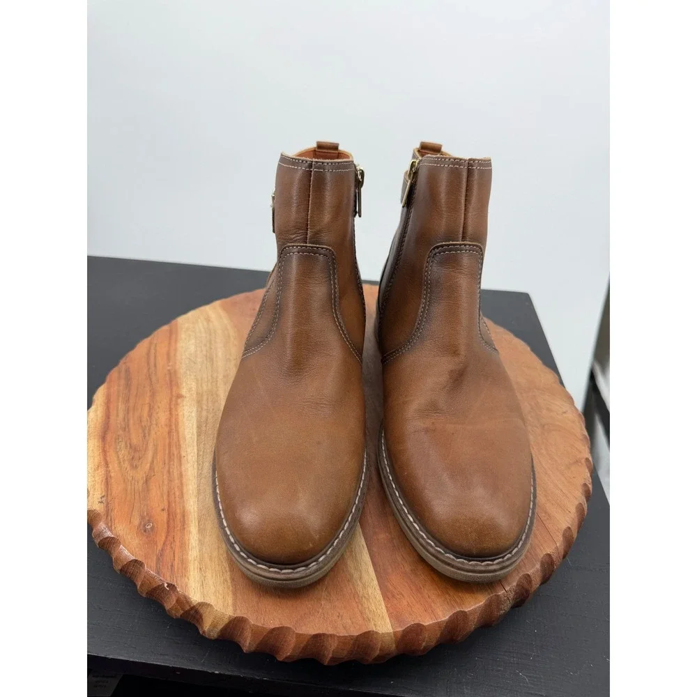 Pikolinos Aldaya Ankle Boots 40 9.5-10 Tan Leather Buckle Zip Lug Sole Booties